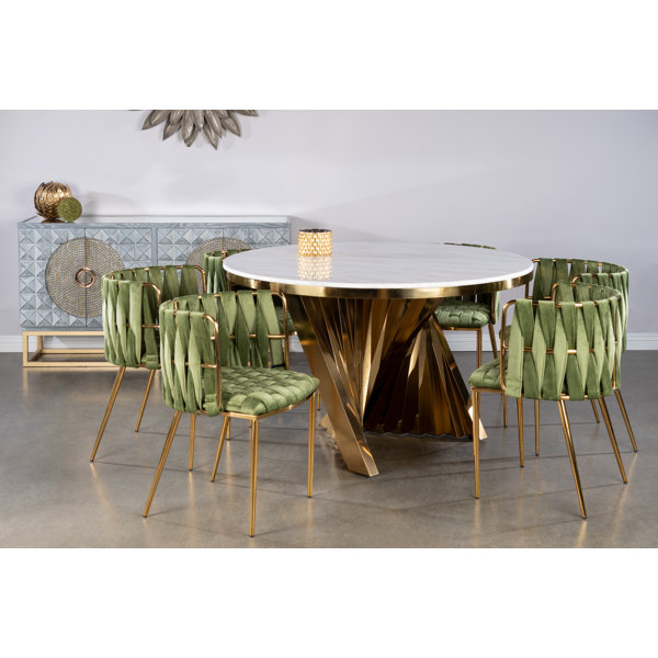 Everly Quinn Nailsworth Round Marble Top Metal Base Dining Table & Reviews Wayfair